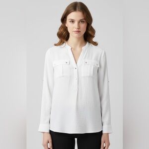 Calvin Klein White Utility Blouse Long Sleeve Button Down Shirt - Women's Size M